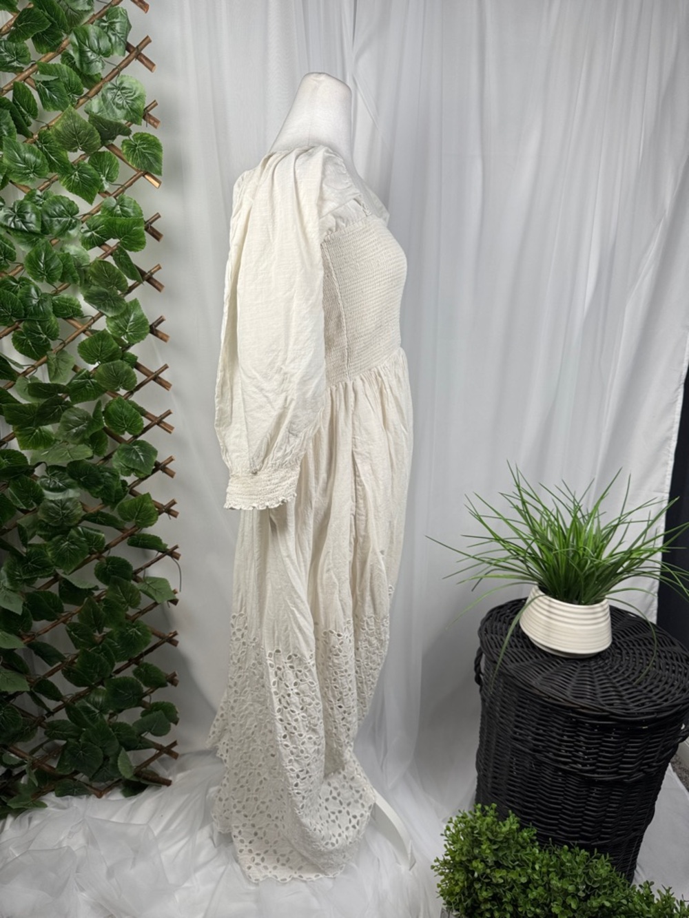 Free People Ivory Eyelet Maxi Dress with Smocked Bodice - Picture 7 of 10